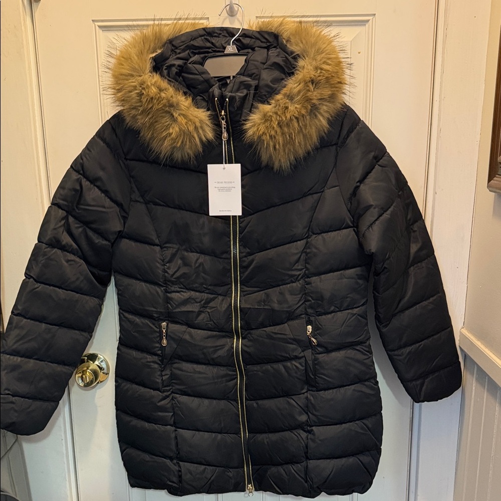 Amazon Black Puffer Jacket with Faux Fur Hood